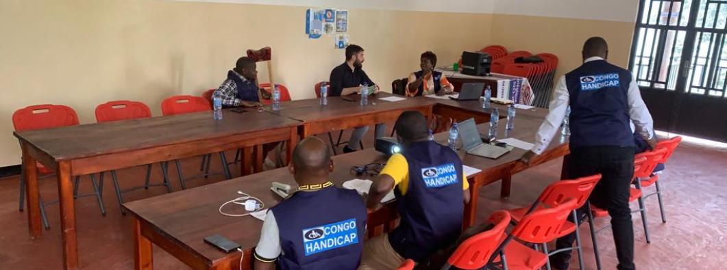 Representatives from Congo Handicap discuss their project funded by UNDEF in South Kivu. Photo: UNDEF 